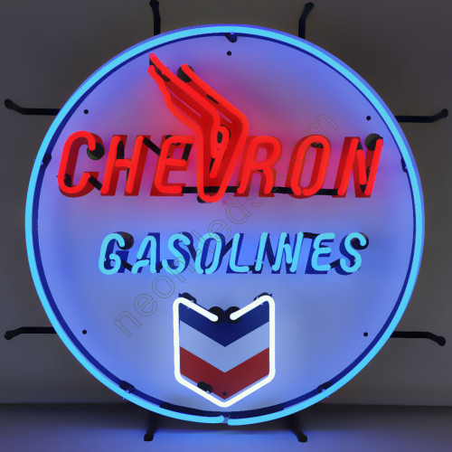 CHEVRON GASOLINE SROUND NEON AUTO SIGN WL-AUN106 CHEVRON GASOLINE SROUND NEON AUTO SIGN WL-AUN106