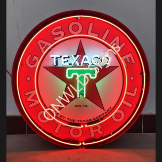 Gasoline Texaco Motor Oil Neon Sign in a steel can