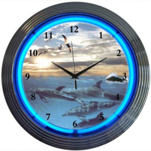 bar and game room dolphins at sea neon clock WL-NCS013 bar and game room dolphins at sea neon clock WL-NCS013