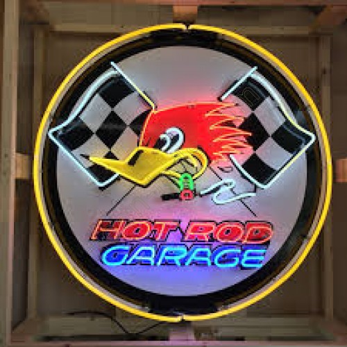 Hot Rod Garage neon sign in steel can WL-SCHOT31 Hot Rod Garage neon sign in steel can WL-SCHOT31