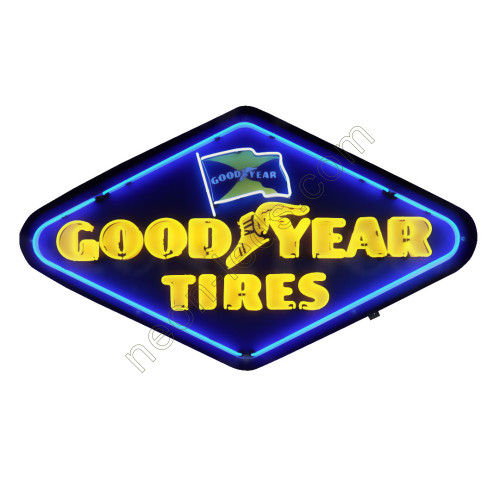 GOODYEAR TIRES DIAMOND NEON SIGN IN SHAPED STEEL CAN WL-SC017 GOODYEAR TIRES DIAMOND NEON SIGN IN SHAPED STEEL CAN WL-SC017